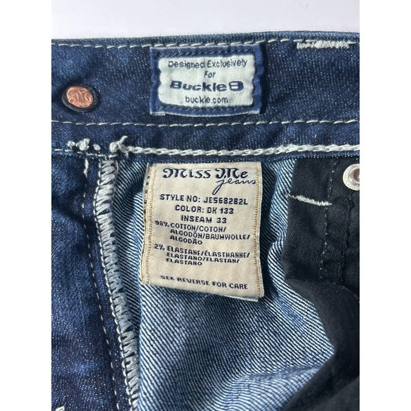 Miss Me Bootcut Jeans Womens 31 Dark Wash Mid-Rise Easy Boot Sequin Bling Back - Picture 7 of 8